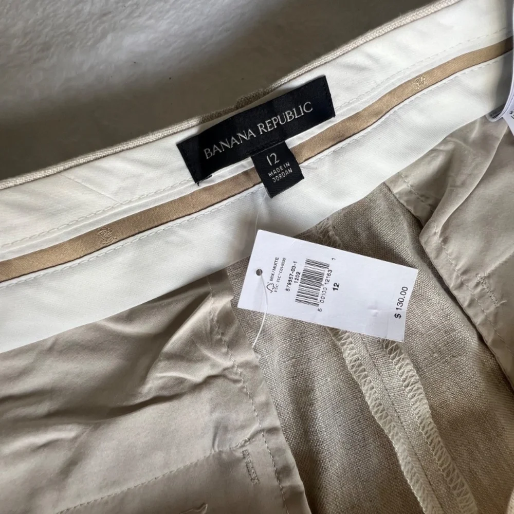 Banana Republic High Rise Palma Straight Leg Linen Pant Size 12 in Natural Color